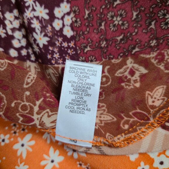 Cato Patchwork Floral Top Women Size 18/20W Orange Sheer Bohemian Preppy Fall - Picture 9 of 9